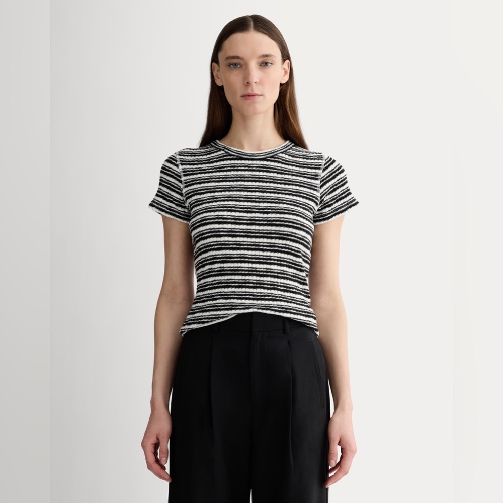 Everlane The Cozy Rib Tee Black and White Stripe XXL